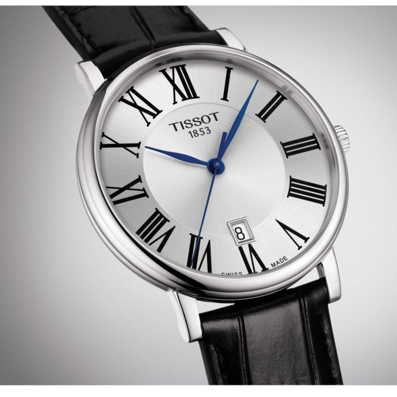 Tissot Carson Premium Silver Dial Black Leather Strap Watch For Men - T122.410.16.033.00