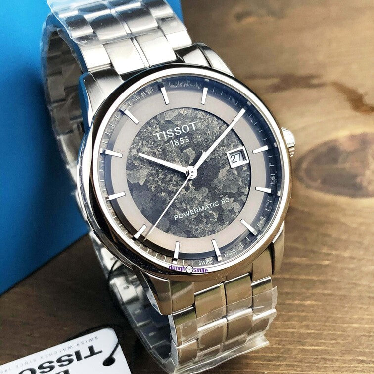 Tissot Luxury Powermatic 80 Anthracite Grey Dial Silver Steel Strap Watch For Men - T086.407.11.061.10