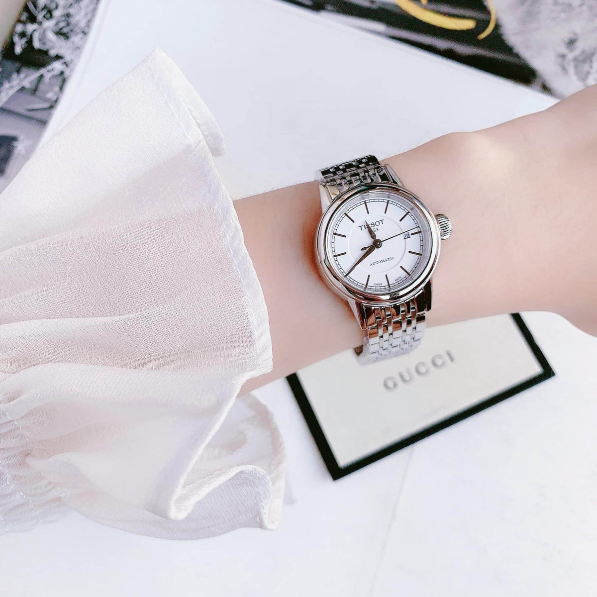 Tissot T Classic Carson Automatic White Dial Silver Steel Strap Watch For Women - T085.207.11.011.00