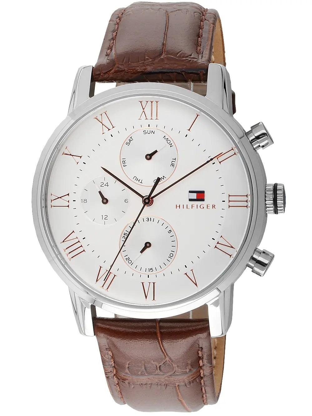 Tommy Hilfiger Kane Chronograph White Dial Brown Leather Strap Watch for Men - 1791400