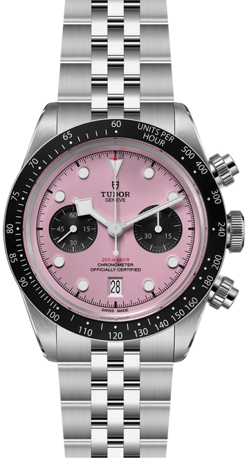 Tudor Black Bay Chrono Pink Dial Silver Steel Strap Watch for Men - M79360N-0019