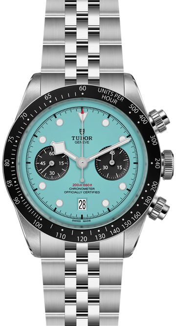 Tudor Black Bay Chrono Blue Dial Silver Steel Strap Watch for Men - M79360N-0024