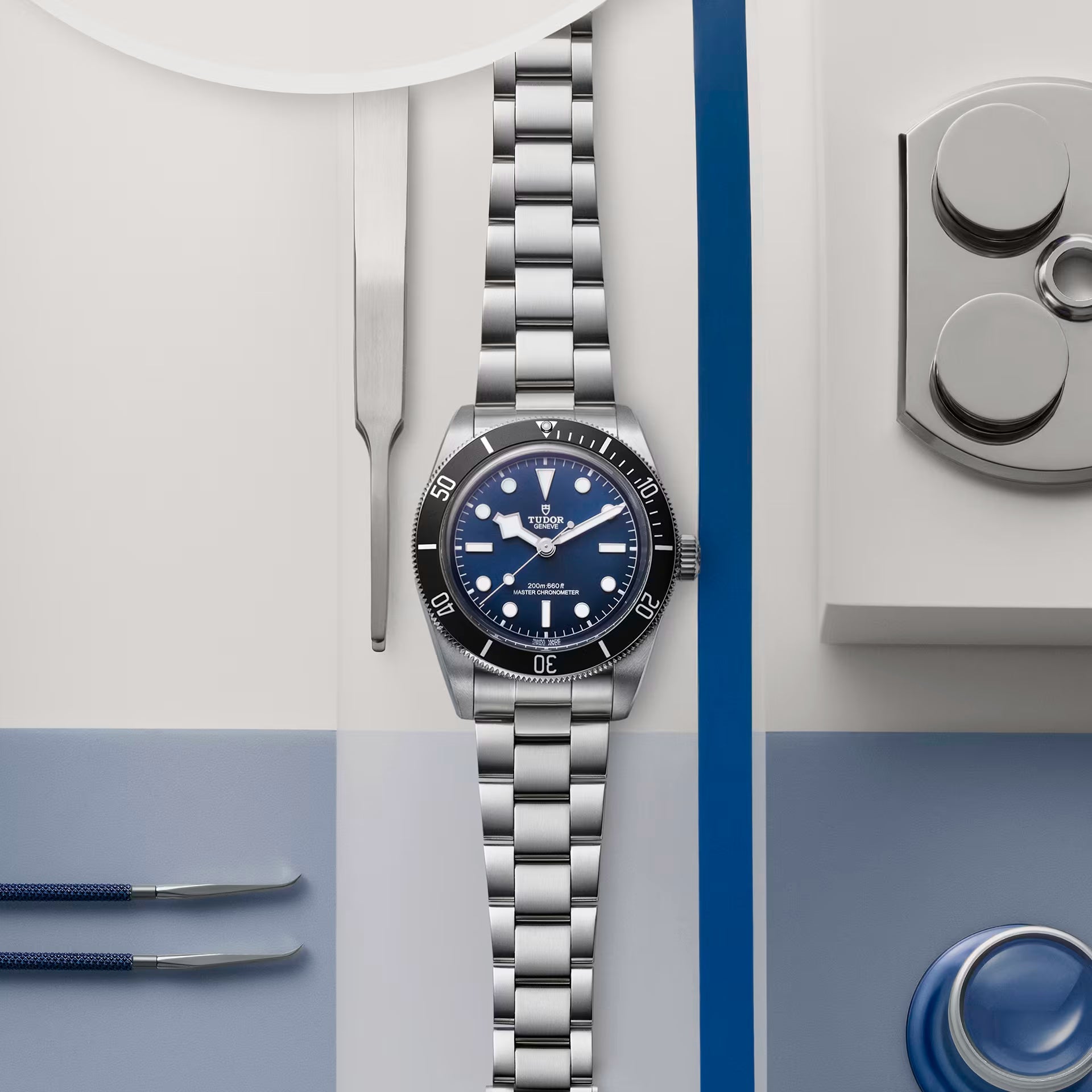 Tudor Black Bay 54 Blue Dial Silver Steel Strap Watch for Men - M7943A1A0NU-0001