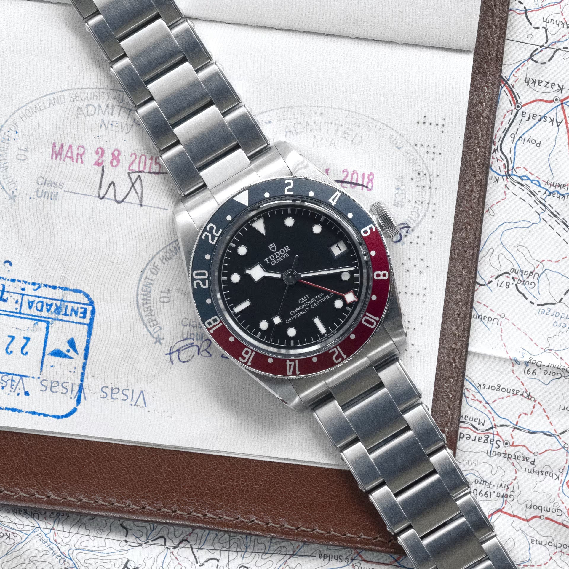 Tudor Black Bay GMT Black Dial Silver Steel Strap Watch for Men - M79830RB-0001