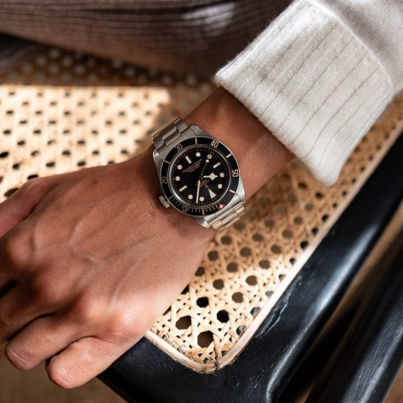 Tudor Black Bay Black Dial Silver Steel Strap Watch for Men - 79030N-0001