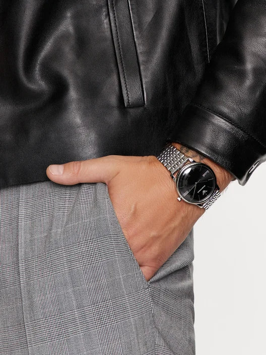 Emporio Armani Minimalist Black Dial Silver Steel Strap Watch for Men - AR11600