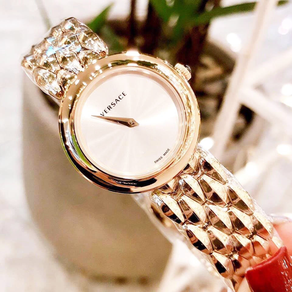 Versace V-Flare Quartz Silver Dial Gold Steel Strap Watch for Women - VEBN00718