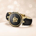 Versace Palazzo Empire Black Dial Black Leather Strap Watch for Women - VCO020017