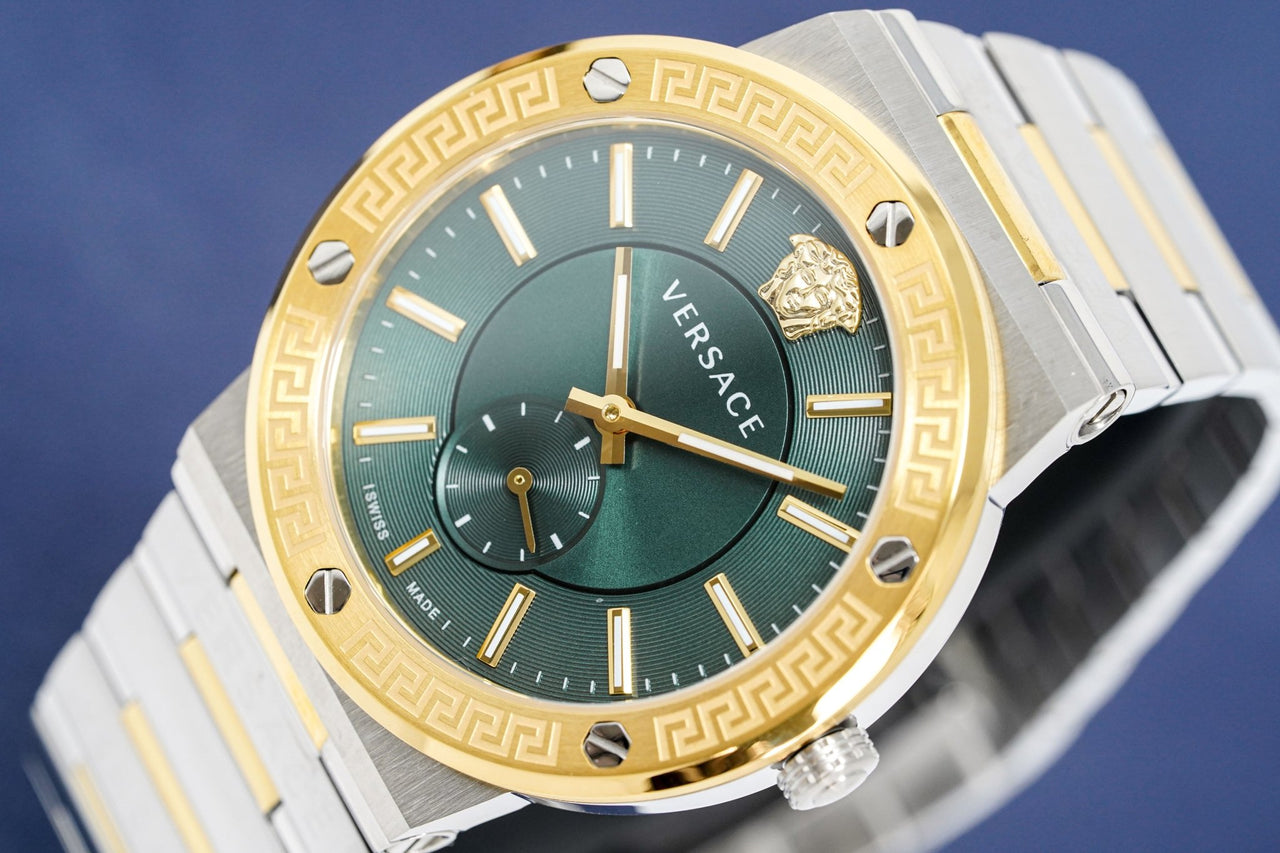 Versace Greca Green Dial Silver Steel Strap Watch for Men - VEVI00420