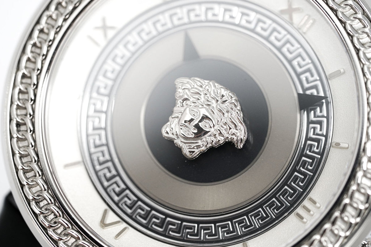 Versace V Metal Icon Silver Dial Black & Silver Strap Watch for Women - VLC010014