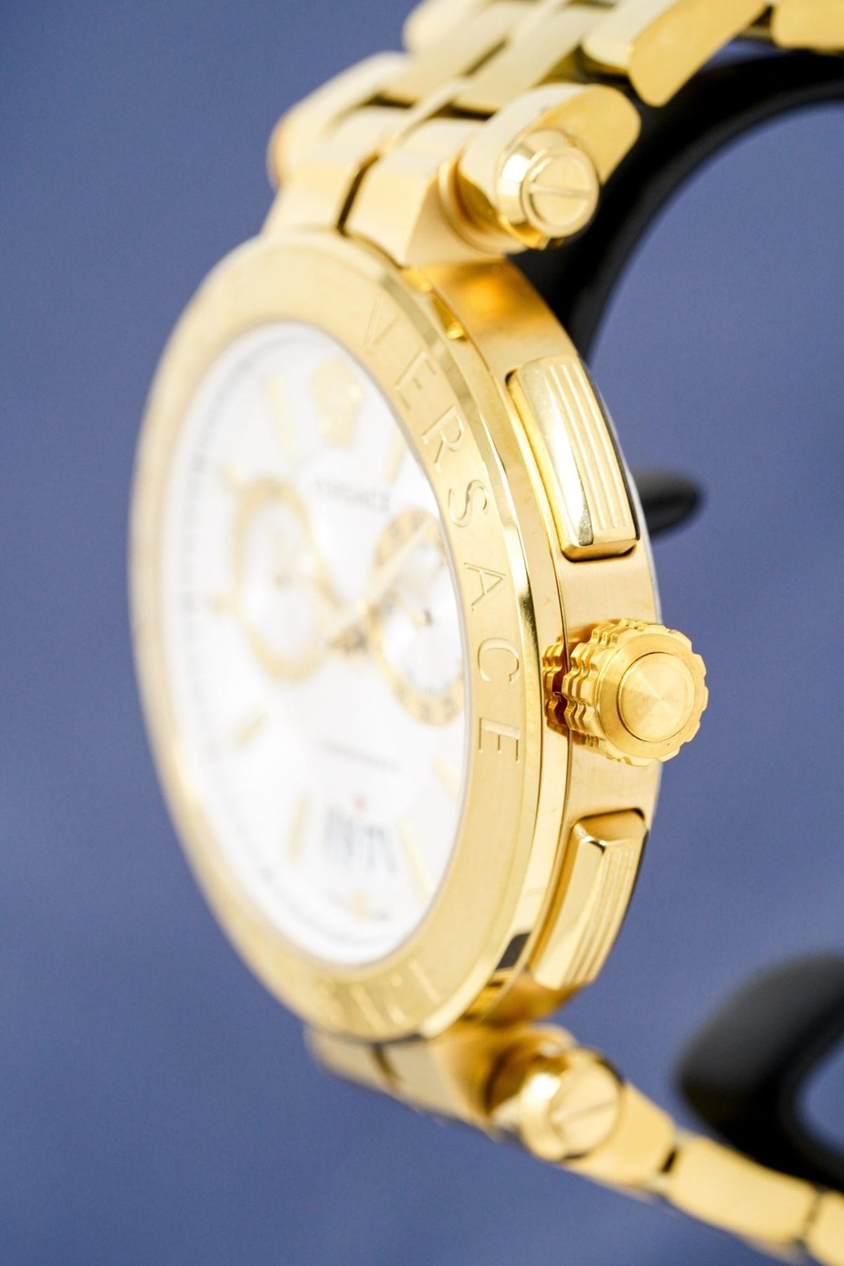 Versace V Racer Chronograph White Dial Gold Steel Strap Watch for Men - VBR060017