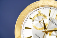 Versace V Racer Chronograph White Dial Gold Steel Strap Watch for Men - VBR060017