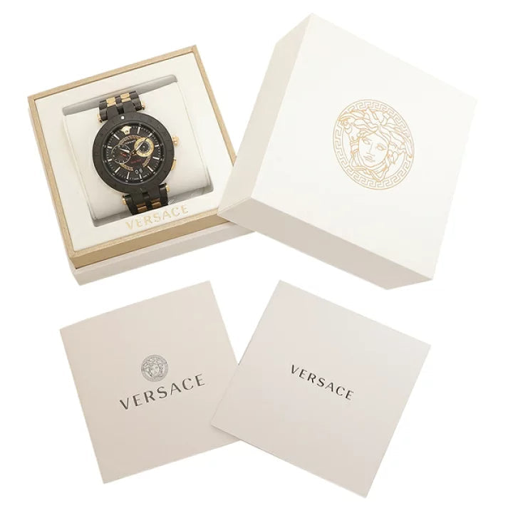 Versace V-Race Analog Quartz Black Dial Two Tone Steel Strap Watch For Men - VEBV00619