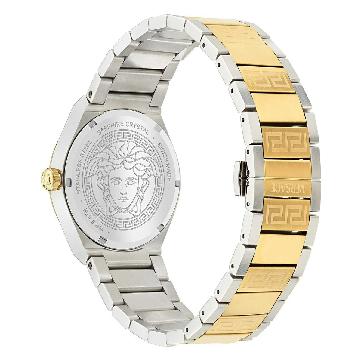 Versace V-Auria Quartz Green Dial Two Tone Steel Strap Watch for Men - VE0F00425