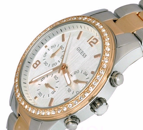 Guess Mini Spectrum Quartz Silver Dial Two Tone Steel Strap Watch For Women - W0122L1