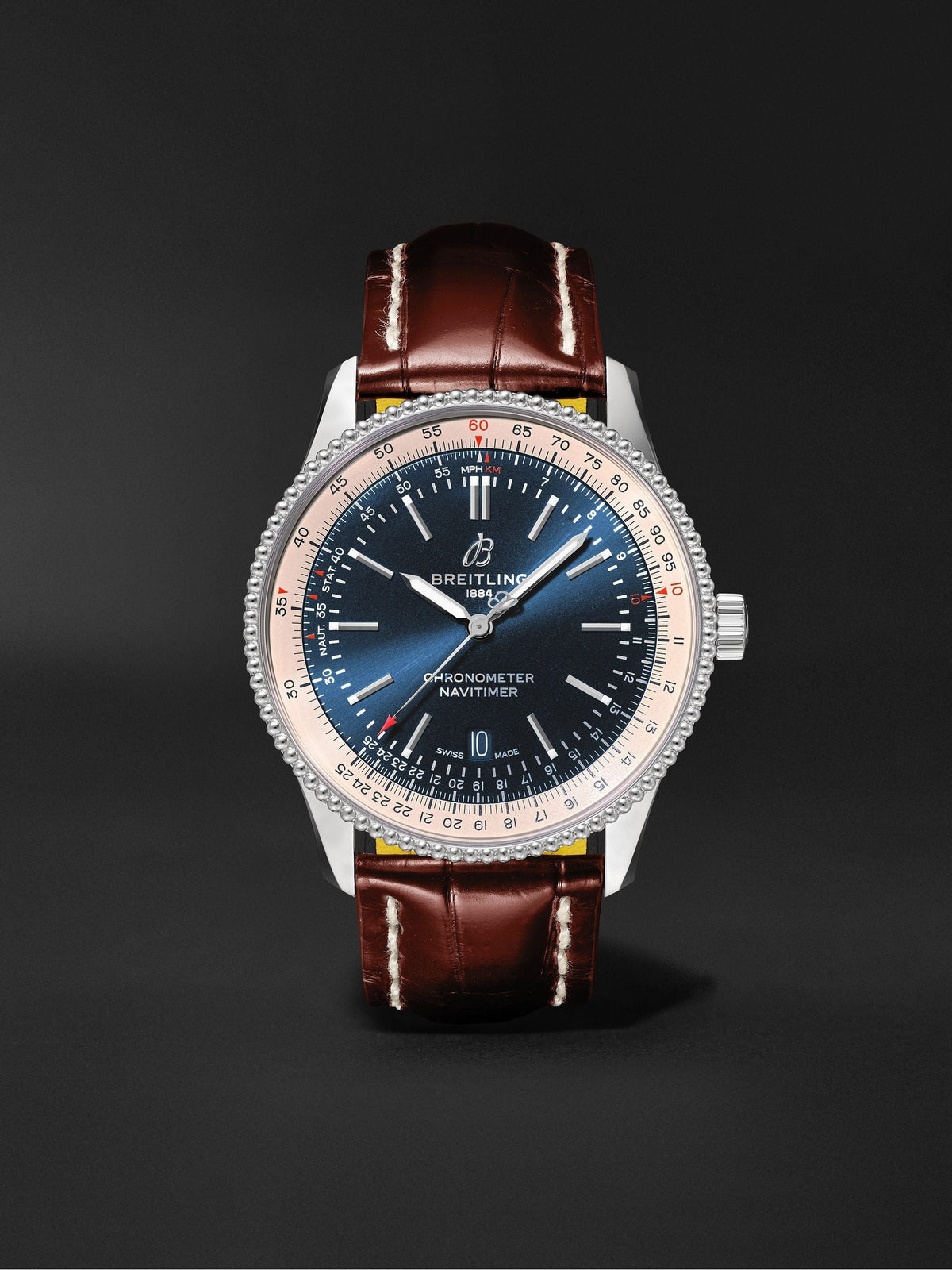 Breitling Navitimer Automatic 38mm Blue Dial Brown Leather Strap Mens Watch - A17325211C1P2