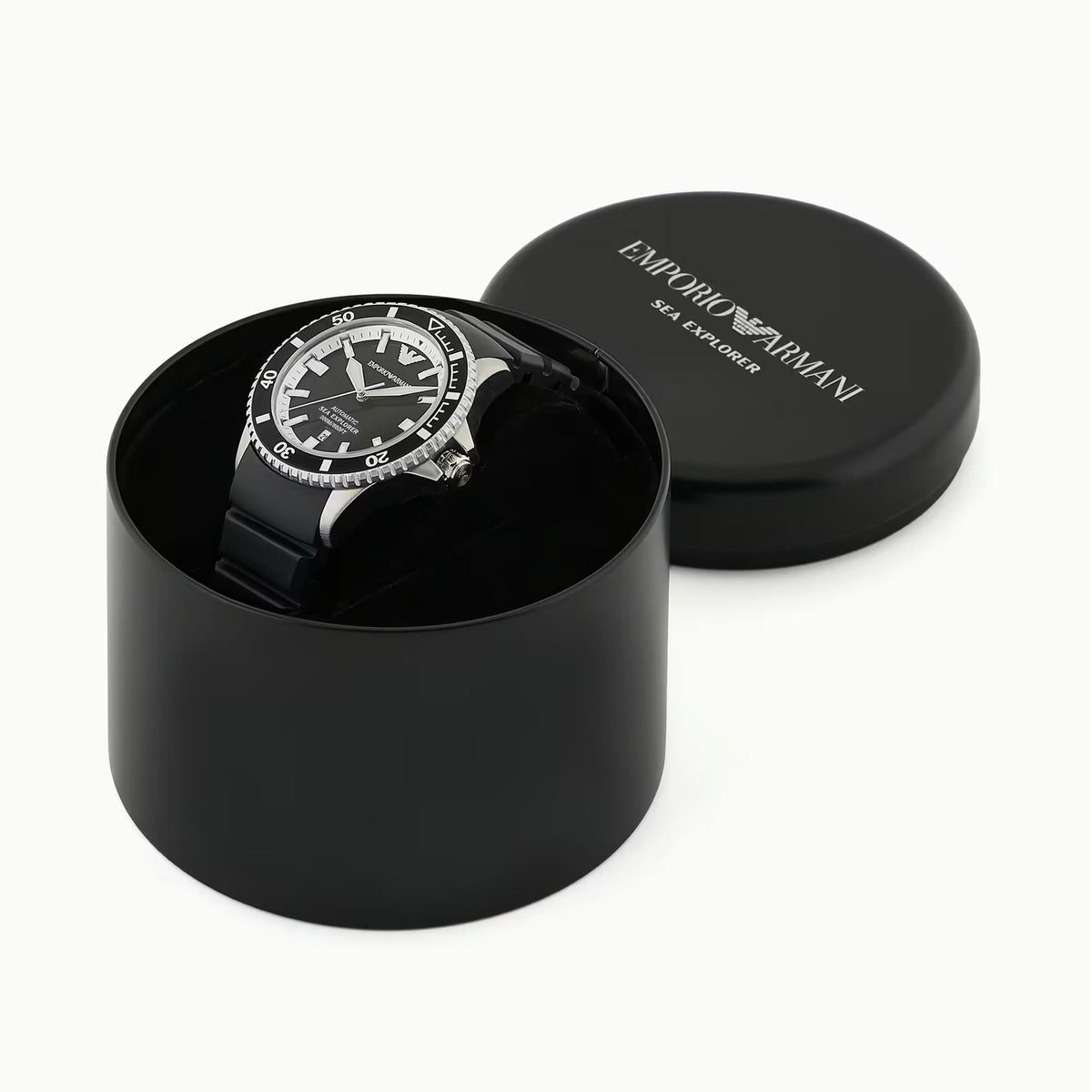 Emporio Armani Sea Explorer Automatic Black Dial Black Silicone Strap Watch For Men - AR60078