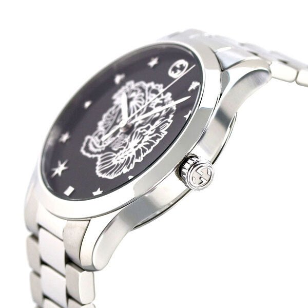 Gucci G Timeless Diamonds Black Dial Silver Steel Strap Watch For Women - YA1264125