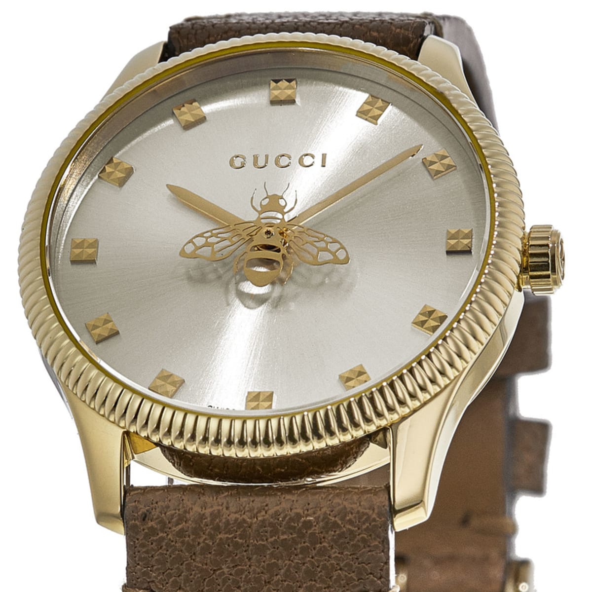 Gucci G Timeless Quartz Silver Dial Brown Leather Strap Watch For Women - YA1265022