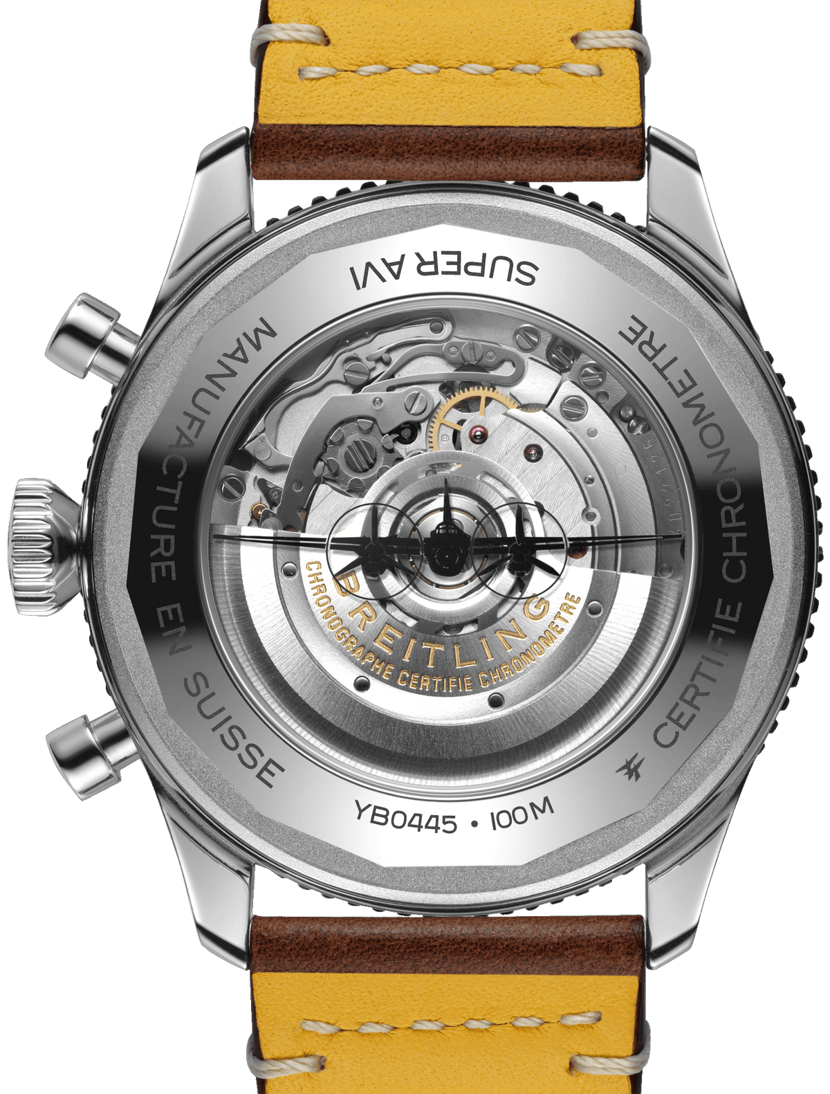 Breitling Super Avi B04 Chronograph GMT 46 Mosquito Black Dial Brown Leather Strap Watch for Men - YB04451A1B1X1