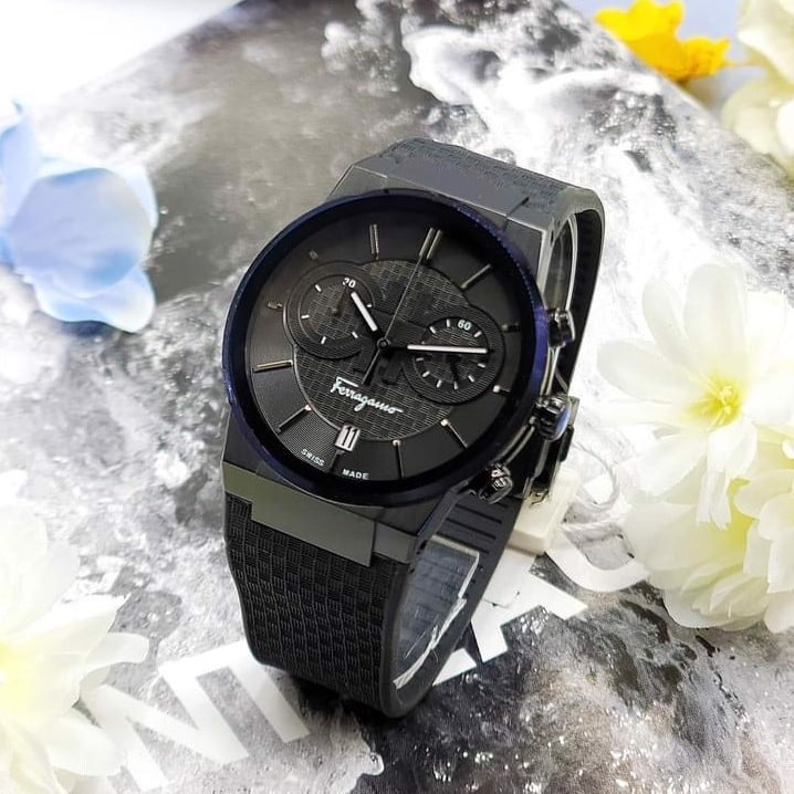 Salvatore Ferragamo Sapphire Black Dial Black Rubber Strap Watch for Men - SFHP00320