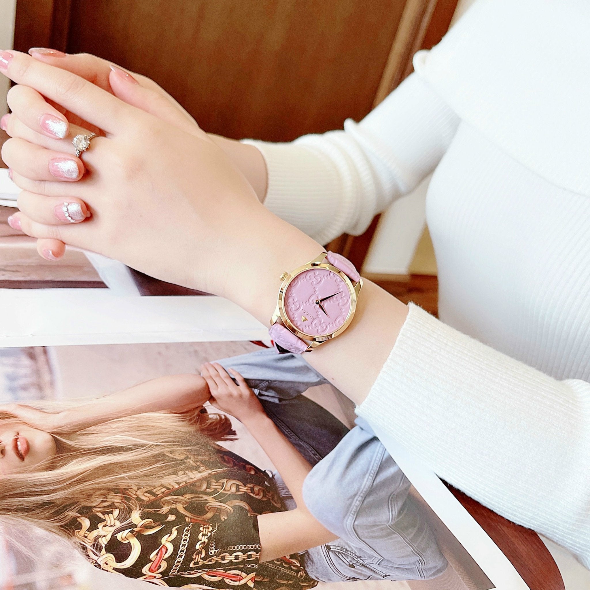 Gucci G Timeless Quartz Lilac Dial Lilac Leather Strap Watch For Women - YA1264098