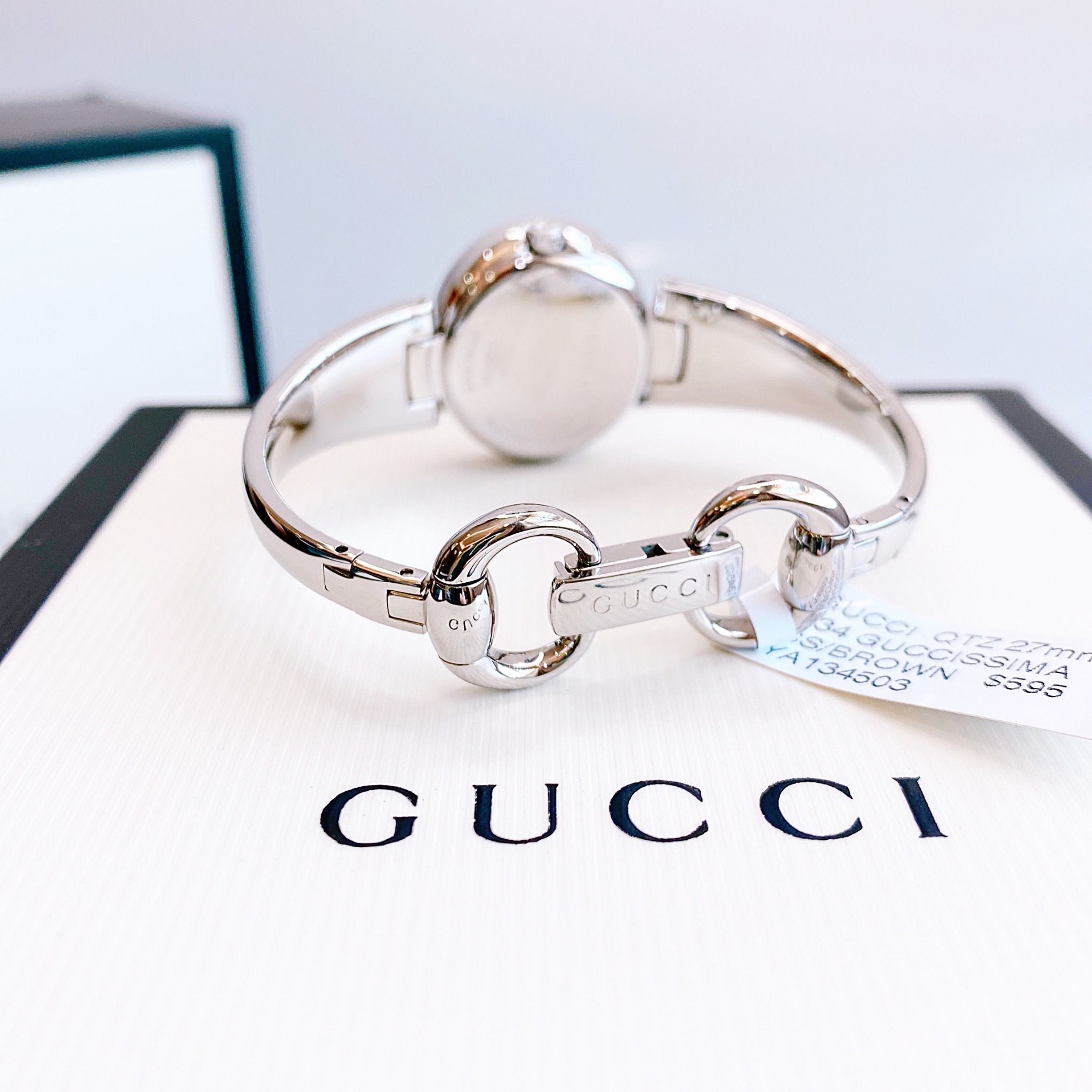 Gucci Guccissima Quartz Diamonds Brown Dial Silver Steel Strap Watch For Women - YA134503