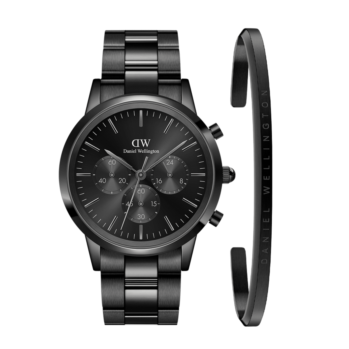 Daniel Wellington Iconic Chronograph Black Dial Black Steel Strap Watch For Men - DW00100642