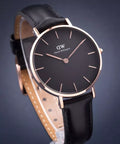 Daniel Wellington Petite Sheffield Black Dial Black Leather Strap Watch For Women - DW00100168