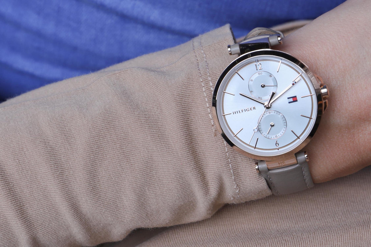 Tommy Hilfiger Angela Quartz Silver Dial Brown Leather Strap Watch for Women - 1782125