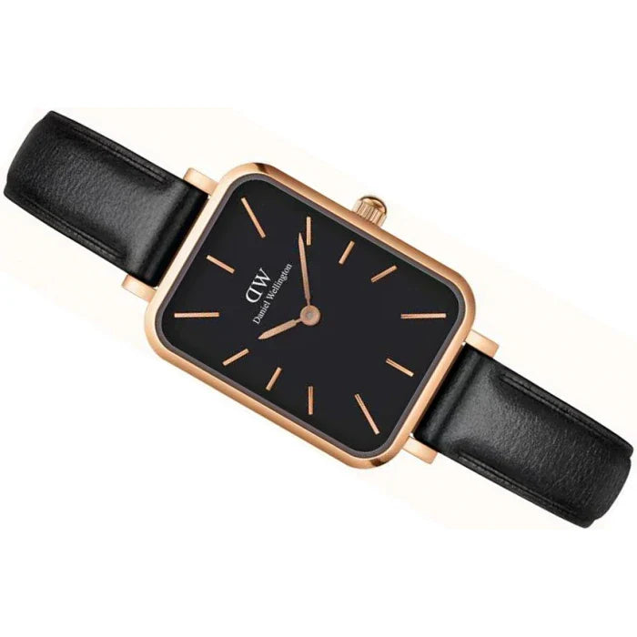 Daniel Wellington Quadro Sheffield Black Dial Black Leather Strap Watch For Women - DW00100435