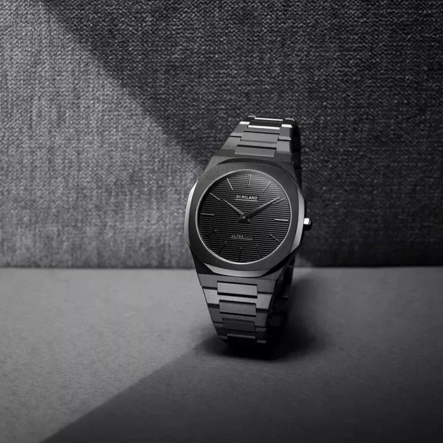 D1 Milano Ultra Thin Black Dial Gray Steel Strap Watch for Men - D1-UTBJ15