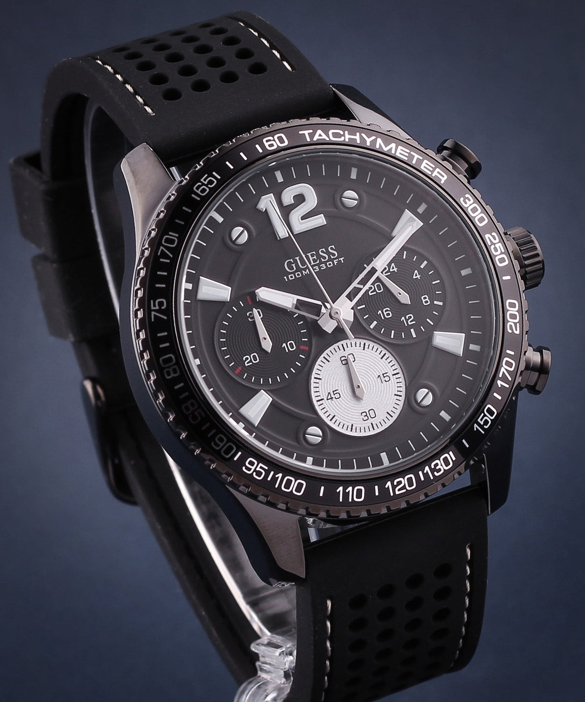 Guess Fleet Chronograph Black Dial Black Rubber Strap Watch for Men - W0971G1