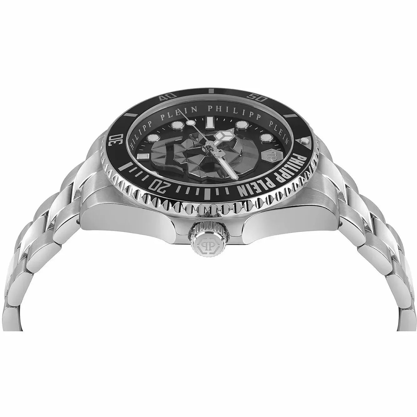 Philipp Plein The $kull Diver Black Dial Silver Steel Strap Watch For Men- PWOAA0522