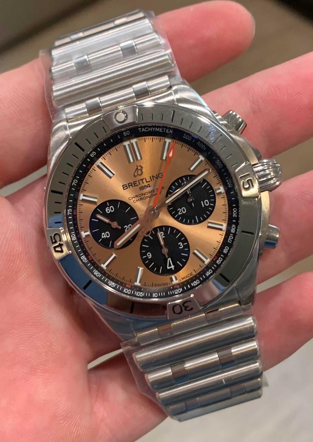 Breitling Chronomat B01 42 Brown Dial Silver Steel Strap Watch for Men - AB0134101K1A1